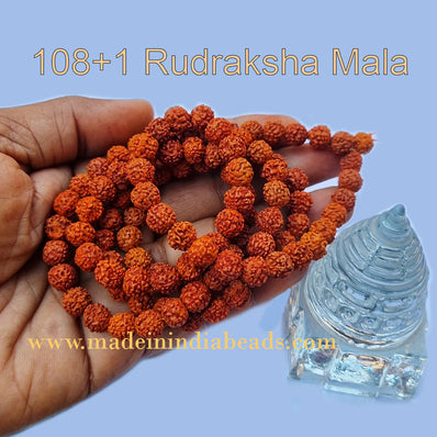 9mm Size 100% Original Indonesia, 108+1 Beads Panch Mukhi Rudraksha Japa Mala, without knotted