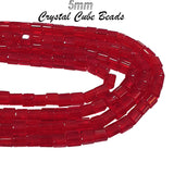 Red Color, 5 Line/ Strands, 5mm Size, Crystal Cube glass beads