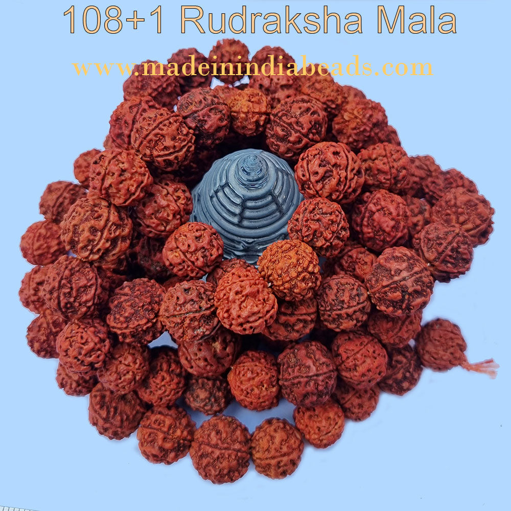 18mm Size 100% Original Nepal 108+1 Beads Panch Mukhi Rudraksha Japa Mala, without knotted