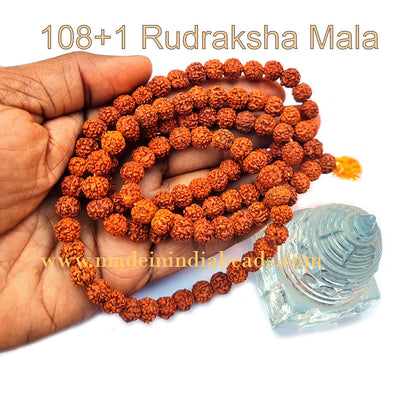 10mm Size 100% Original Indonesia, 108+1 Beads Panch Mukhi Rudraksha Japa Mala, without knotted