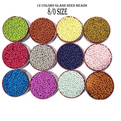 12 Colors Combo Pack Colorful Glass Seed Beads, Size 8/0 (3mm) Jewelry and Crafts Making