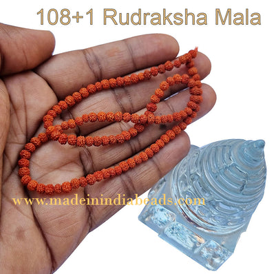 3mm Size 100% Original Indonesia, 108+1 Beads Panch Mukhi Rudraksha Japa Mala, without knotted