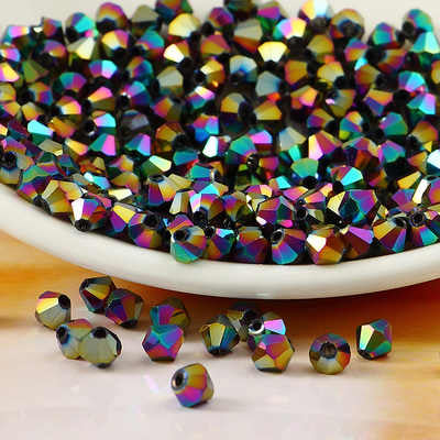 576 Pcs Beads in mm Size, Bi cone Shape Glass Beads Rainbow Black Metallic