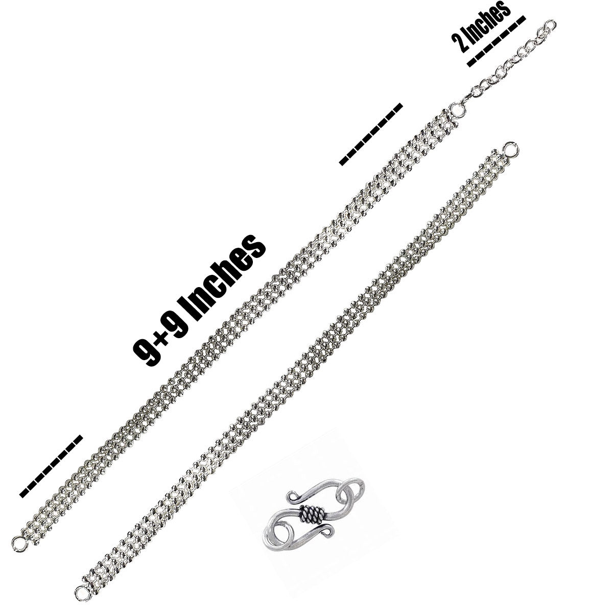 Chain 3 Rows ball chain chain 3 row jointed 9+9 Inches long with 2 inches extension ...