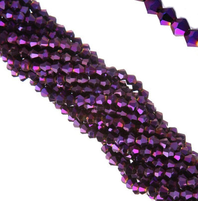 576 Beads (4 Gross) Metallic Purple Crystal 4mm Size, Bi cone Shape Glass Beads