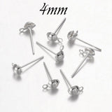 10 PIECES PACK' 4MM Round Half Ball Studs Post Earring Findings with loop