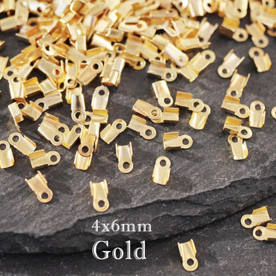 200 Pcs Pack Gold Plated 4x6mm Tips cord crimp findings  best for 1mm cords