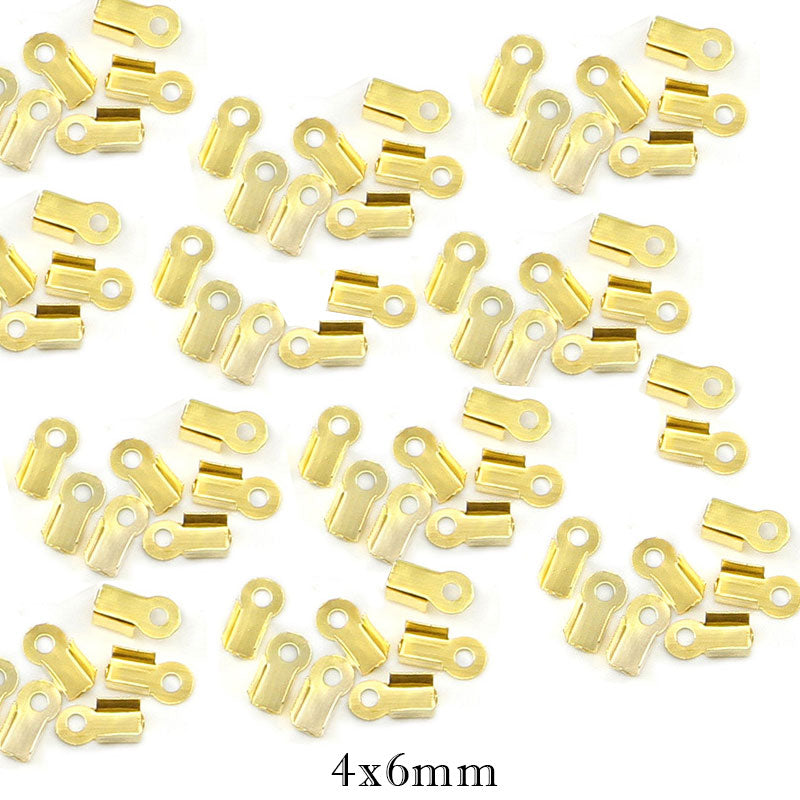 200 Pcs Pack Gold Plated 4x6mm Tips cord crimp findings  best for 1mm cords