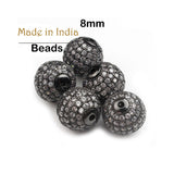 2 PIECES PACK' CZ MICRO PAVE ROUND BALL BEAD, CUBIC ZIRCONIA PAVE BEADS, SHAMBALLA BALL BEADS CZ SPACE BEADS' 8 MM COLOUR: Black