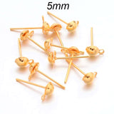 5mm, 10 Pairs Pack, earring stud post tops gold plated