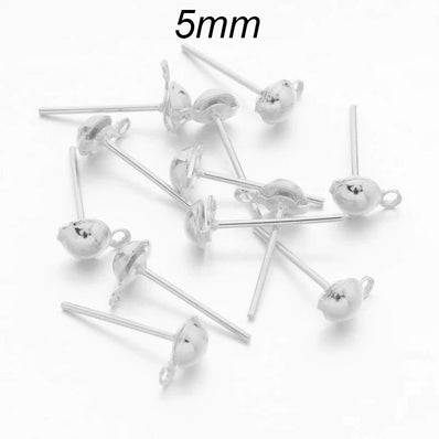 5mm 10 Pairs Pack Silver earring ball post post stud tops