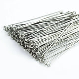 50 GRAMS PACK, Rhodium Plated IN A PACK 50MM SIZE STAINLESS STEEL EYE PIN (LOOP PIN) IN 23 GAUGE WIRE FOR