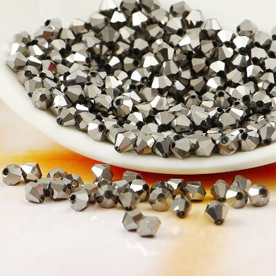 576 Beads Metallic Silver quoted Crystal 4mm Crystal BiCone faceted glass beads,