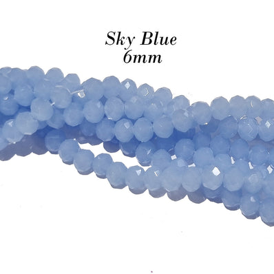 PER LINE 6MM FACETED OPAQUE RONDELLE SHAPED CRYSTAL BEADS, Strand Length -( Approximately 90 Beads)