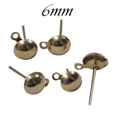 10 PIECES PACK' 6MM Round Half Ball Studs Post Earring Findings with loop