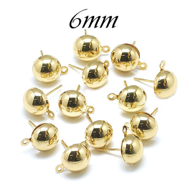 10 PIECES PACK' 6MM Round Half Ball Studs Post Earring Findings with loop