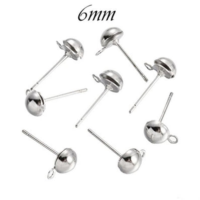 10 PIECES PACK' 6MM Round Half Ball Studs Post Earring Findings with loop