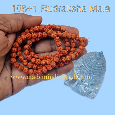 6mm Size 100% Original Indonesia, 108+1 Beads Panch Mukhi Rudraksha Japa Mala, without knotted
