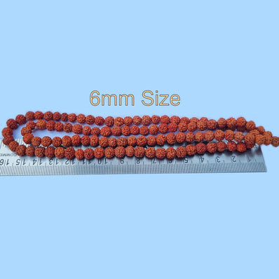 6mm Size 100% Original Indonesia, 108+1 Beads Panch Mukhi Rudraksha Japa Mala, without knotted