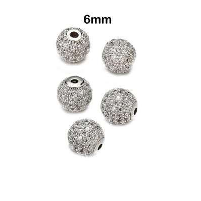 2 PIECES PACK' CZ MICRO PAVE ROUND BALL BEAD, CUBIC ZIRCONIA PAVE BEADS, SHAMBALLA BALL BEADS CZ SPACE BEADS' 6 MM COLOUR: SILVER