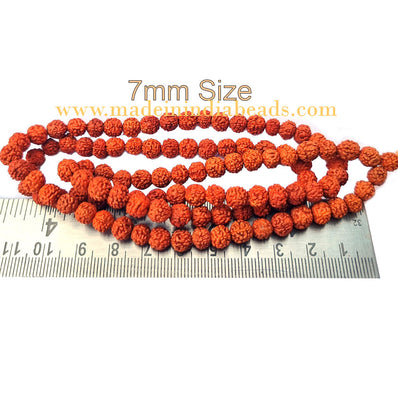 7mm Size 100% Original Indonesia, 108+1 Beads Panch Mukhi Rudraksha Japa Mala, without knotted