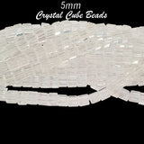 White Clear colors, 5 Line/ Strands, 5mm Size, Crystal Cube glass beads