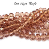 Light Purple Transparent PER LINE 8MM FACETED OPAQUE RONDELLE SHAPED CRYSTAL BEADS