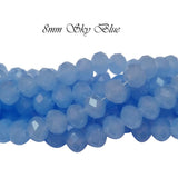 Sky Blue Opaque,  PER LINE 8MM FACETED OPAQUE RONDELLE SHAPED CRYSTAL BEADS