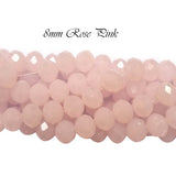 Pink Opaque, PER LINE 8MM FACETED OPAQUE RONDELLE SHAPED CRYSTAL BEADS