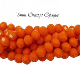 Orange Opaque, PER LINE 8MM FACETED OPAQUE RONDELLE SHAPED CRYSTAL BEADS