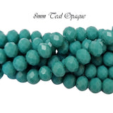 Teal Green Opaque, PER LINE 8MM FACETED OPAQUE RONDELLE SHAPED CRYSTAL BEADS