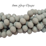 Gray  Opaque, PER LINE 8MM FACETED OPAQUE RONDELLE SHAPED CRYSTAL BEADS