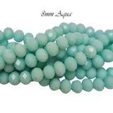 Aqua  Opaque, PER LINE 8MM FACETED OPAQUE RONDELLE SHAPED CRYSTAL BEADS