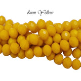Yellow  Opaque, PER LINE 8MM FACETED OPAQUE RONDELLE SHAPED CRYSTAL BEADS