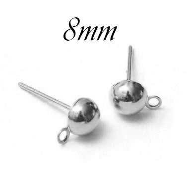 10 PIECES PACK' 8MM Round Half Ball Studs Post Earring Findings