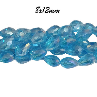 8X12MM, CRYSTAL DROP 8X12MM LARGER SIZE SOLD PER STRAND, ABOUT 60 BEADS