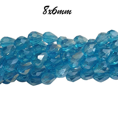 8X6 MM, CRYSTAL DROP 8X12MM LARGER SIZE SOLD PER STRAND, ABOUT 70-72 BEADS