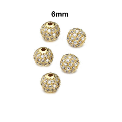 2 PIECES PACK' CZ MICRO PAVE ROUND BALL BEAD, CUBIC ZIRCONIA PAVE BEADS, SHAMBALLA BALL BEADS CZ SPACE BEADS' 6 MM COLOUR: GOLD