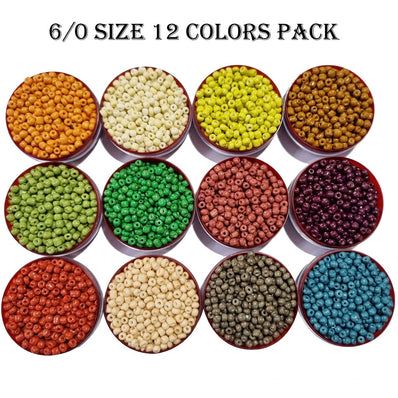 12 Colors Combo Pack Colorful Glass Seed Beads, Size 6/0 (4mm) Jewelry and Crafts Making