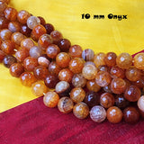 10 MM ROUND FACETED AUTHENTIC ONYX BEADS FOR JEWELLERY MAKING ABOUT 15" LINE, APPROX 34~37 BEADS