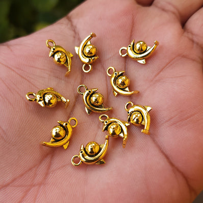 10 PIECES PACK' GOLD OXIDIZED PLAYING DOLPHIN CHARMS' 16x9 MM USED DIY JEWELLERY MAKING