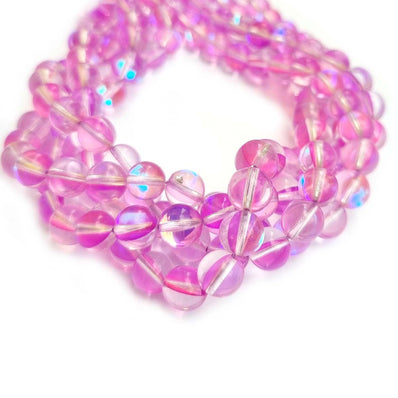 8mm Round , MYSTIC AURA QUARTZ BEADS, Shiny HOLOGRAPHIC BEADS, SOLD PER LINE ABOUT 48 BEADS