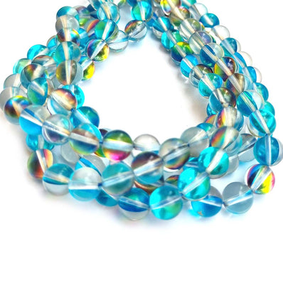8mm Round , MYSTIC AURA QUARTZ BEADS, Shiny HOLOGRAPHIC BEADS, SOLD PER LINE ABOUT 48 BEADS
