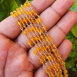 1 METER PACK' GOLD POLISHED BEADED CRYSTAL GLASS BEADS CHAIN FOR JEWELRY MAKING