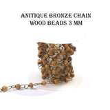 1 METER PACK' WOOD BEADS CHAIN ' ANTIQUE BRONZE