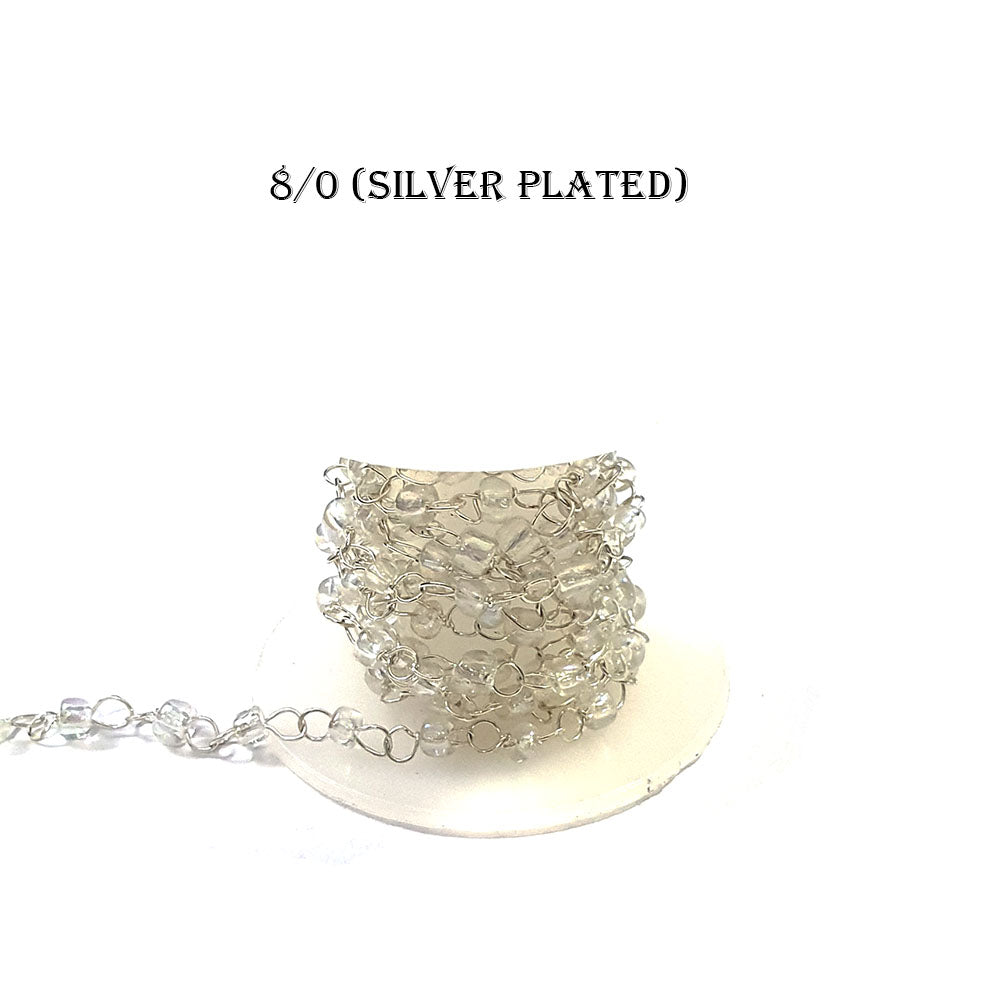 1 METER PACK' GLASS BEADS CHAIN ' SILVER PLATED