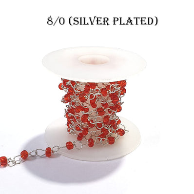 1 METER PACK' GLASS BEADS CHAIN ' SILVER PLATED