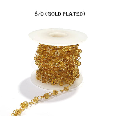 2 METER PACK' GLASS BEADS CHAIN ' GOLD PLATED