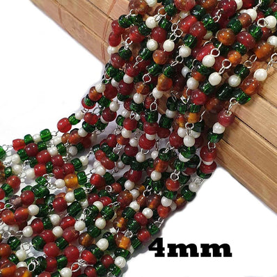 2 Meter Pack 'Glass Beads Chain' Silver Plated