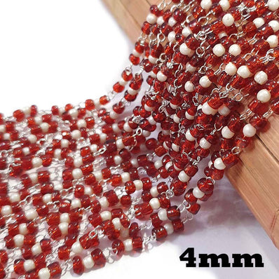 2 Meter Pack 'Glass Beads Chain' Silver Plated